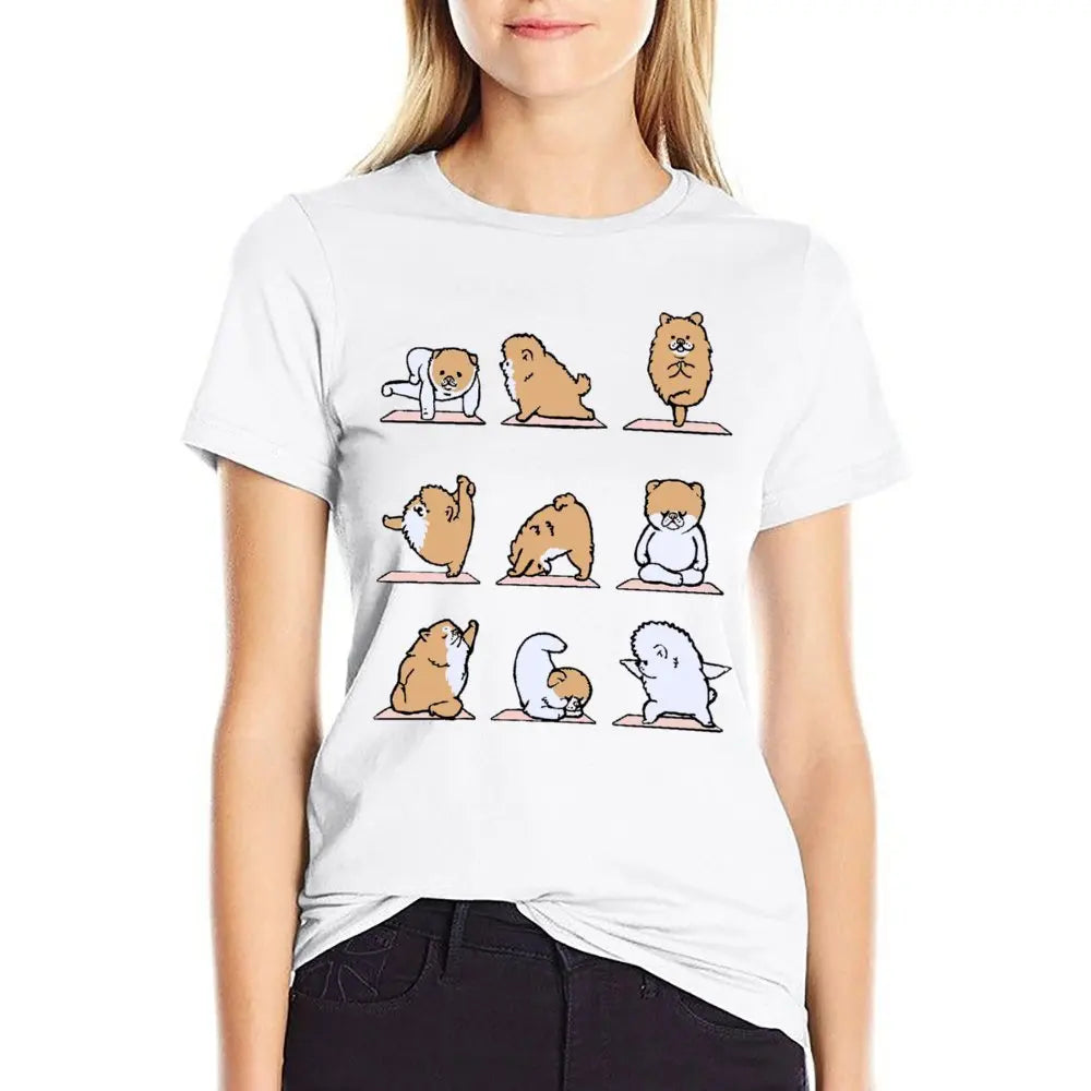 Pomeranian Yoga For Sale T-shirt Crewneck Movement T-shirts Casual Graphic Home Sarcastic
