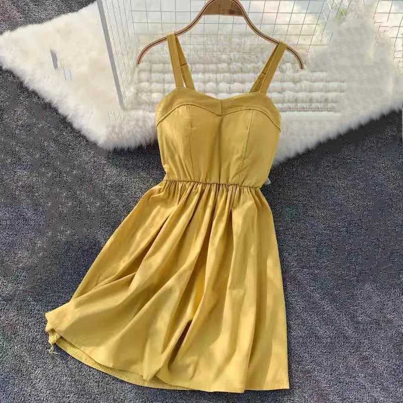 Marwin New-Coming Summer Solid Knee-Length Spaghetti Strap Strapless Dresses High Street Empire Style Party Holiday Dresses