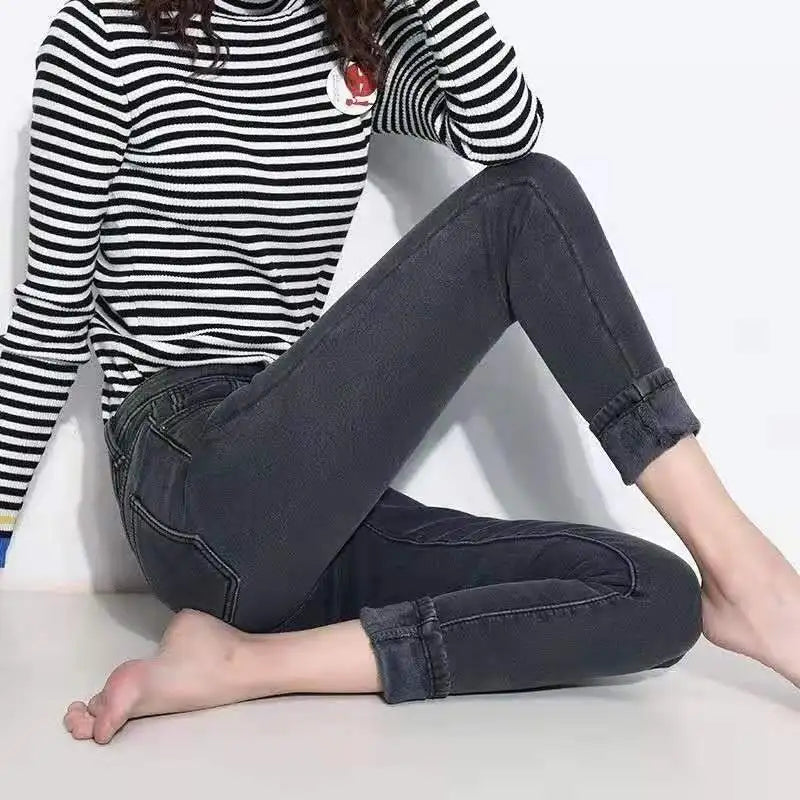 Winter Jeans For Women Gold Fleeces Thick Velvet Skinny Jeans trousers High waist Stretch Denim Pencil Pants