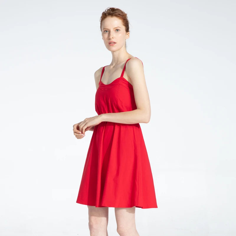 Marwin New-Coming Summer Solid Knee-Length Spaghetti Strap Strapless Dresses High Street Empire Style Party Holiday Dresses