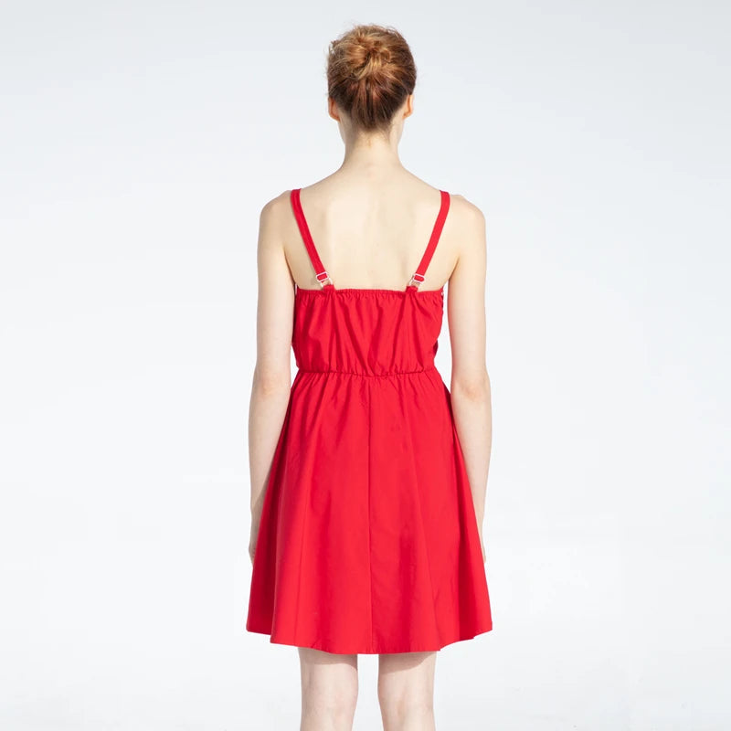 Marwin New-Coming Summer Solid Knee-Length Spaghetti Strap Strapless Dresses High Street Empire Style Party Holiday Dresses