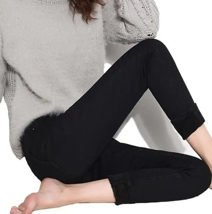 Winter Jeans For Women Gold Fleeces Thick Velvet Skinny Jeans trousers High waist Stretch Denim Pencil Pants