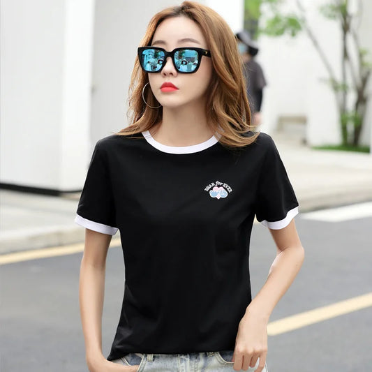 T Shirt Women Tops Tees Short Sleeve Summer Female T-shirt  Women's TShirt Embroidery T-shirts Camisetas Mujer