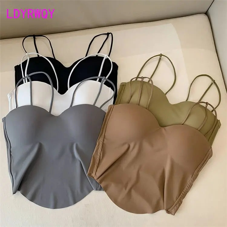 New Ice Silk Back Underwear One-piece Slim Slim Slim Suspender Tank Top Women's Chest Cushion Backing Temperament