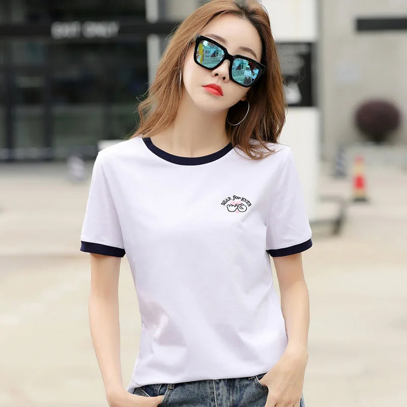 T Shirt Women Tops Tees Short Sleeve Summer Female T-shirt  Women's TShirt Embroidery T-shirts Camisetas Mujer