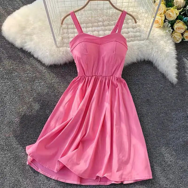 Marwin New-Coming Summer Solid Knee-Length Spaghetti Strap Strapless Dresses High Street Empire Style Party Holiday Dresses