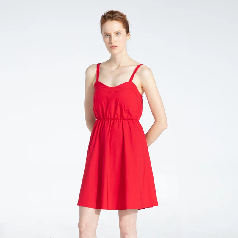 Marwin New-Coming Summer Solid Knee-Length Spaghetti Strap Strapless Dresses High Street Empire Style Party Holiday Dresses