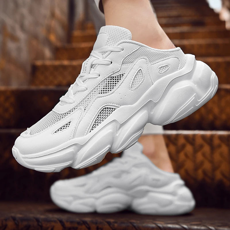 Half Shoes For Men Women's Chunky White Luxury Sneakers Running Casual Shoes Slippers Male Tennis Sports Ladies Fitness Footwear