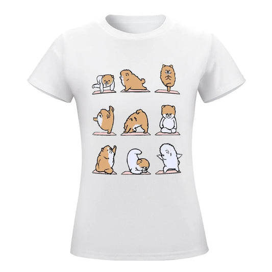Pomeranian Yoga For Sale T-shirt Crewneck Movement T-shirts Casual Graphic Home Sarcastic