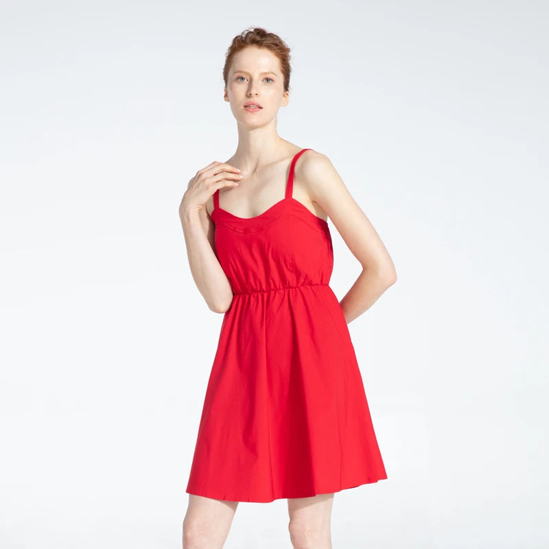 Marwin New-Coming Summer Solid Knee-Length Spaghetti Strap Strapless Dresses High Street Empire Style Party Holiday Dresses