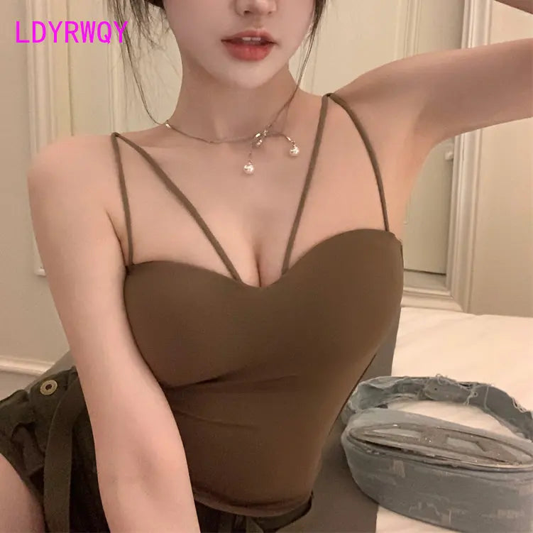 New Ice Silk Back Underwear One-piece Slim Slim Slim Suspender Tank Top Women's Chest Cushion Backing Temperament