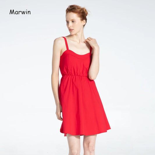 Marwin New-Coming Summer Solid Knee-Length Spaghetti Strap Strapless Dresses High Street Empire Style Party Holiday Dresses