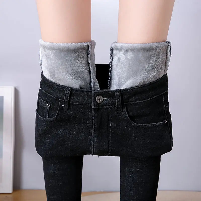 Winter Jeans For Women Gold Fleeces Thick Velvet Skinny Jeans trousers High waist Stretch Denim Pencil Pants