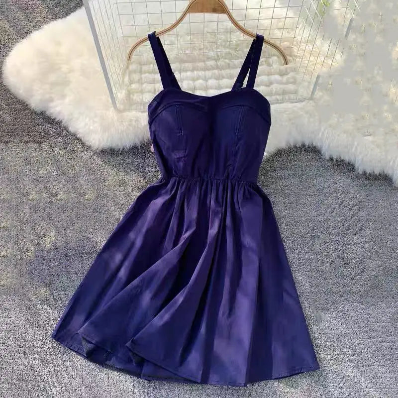 Marwin New-Coming Summer Solid Knee-Length Spaghetti Strap Strapless Dresses High Street Empire Style Party Holiday Dresses