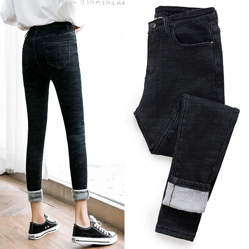 Winter Jeans For Women Gold Fleeces Thick Velvet Skinny Jeans trousers High waist Stretch Denim Pencil Pants